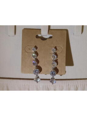 Sterling Silver Clear Rhinestone Drop Earrings